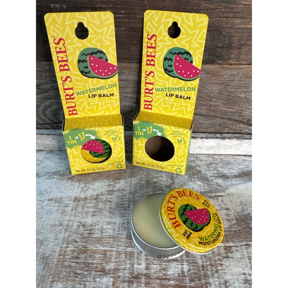 Burt's Bees Watermelon Lip Balm Tins | SET OF 2 | Full Size NIB